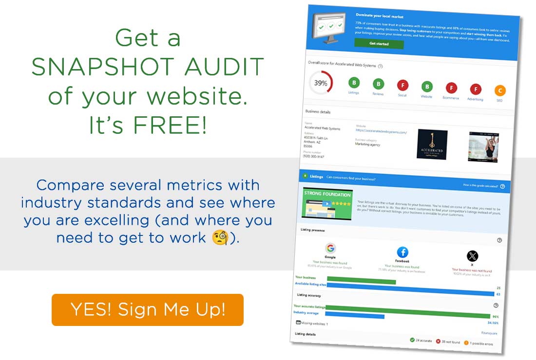 Get a Snapshot Report and SEO Audit for your local website. It's FREE!